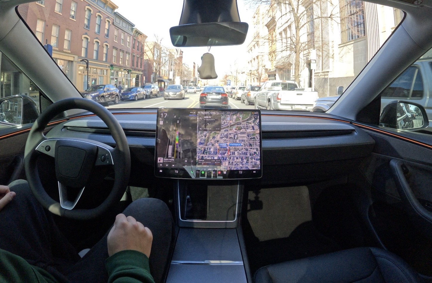 tesla interior operating on full self driving